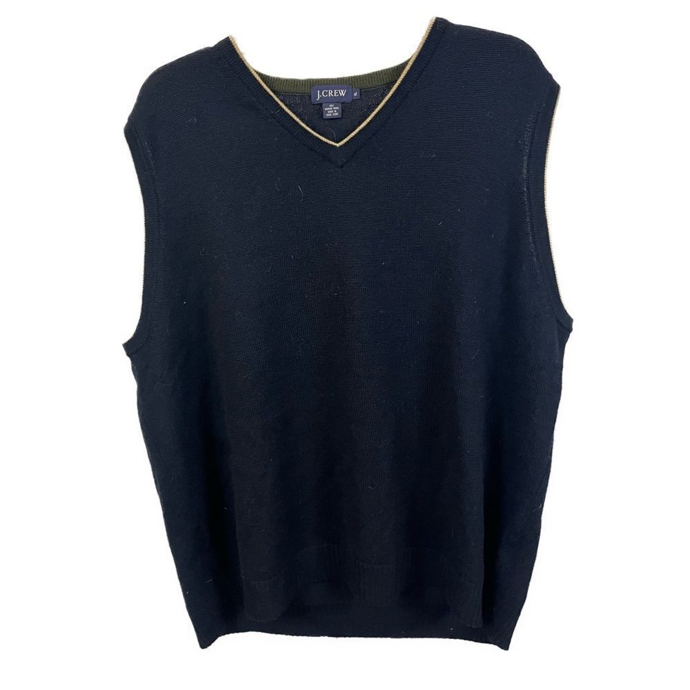 J. Crew Men's 100% Merino Wool Navy Contrast Trim V- Neck Sweater Vest- Size XL‎